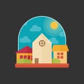 Cottage house facede vector city street view buildings of town house face side modern world house building flat architecture illus Royalty Free Stock Photo