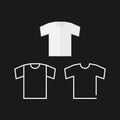 Vector White Blank Tshirt Icon Symbol on black background. Vector collection of tshirt clothes concept signs or design elements in Royalty Free Stock Photo