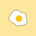 Fried egg isolated on yellow background. Fried egg flat icon. Fried egg closeup.