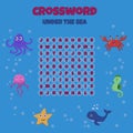 Educational game for kids. Word search puzzle with cartoon sea animals. Royalty Free Stock Photo