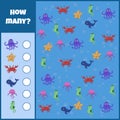 Educational mathematical game. Count the number of sea Ã¢â¬â¹Ã¢â¬â¹animals. Royalty Free Stock Photo