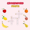 Crossword with fruits. Vector education game for children. Royalty Free Stock Photo