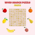 Crossword with fruits. Vector education game for children. Royalty Free Stock Photo