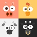 Cartoon farm animals face background.