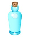 Blue glass bottle with natural cork - vector full color illustration. Vintage glass bottle. Closed empty small vial for potion or