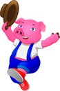 Cute pig cartoon holding hat