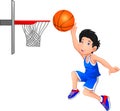 Cartoon boy playing basketball Royalty Free Stock Photo