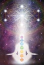 Man universe, meditation, spiritual healing, human body energy, astral projection, travel Royalty Free Stock Photo