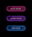 Web buttons in neon - Read, Learn more, Join now Royalty Free Stock Photo