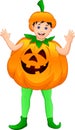 Cute boy wearing a pumpkin costume Royalty Free Stock Photo