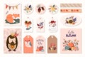 Autumn labels/badges/magnets/greeting cards collection with cute elements