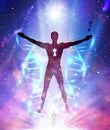 Man universe, meditation, spiritual energy, DNA healing, enlightenment Royalty Free Stock Photo