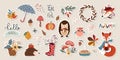 Autumn stickers collection with cute seasonal elements