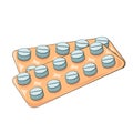 Pills isolated flat vector illustration. Pill in Blister Pack. Drugs, medical pills on white background. Pharmaceutical symbols