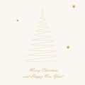 Christmas card tree silhouette line drawing on white Royalty Free Stock Photo