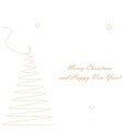 Christmas card tree silhouette line drawing on white Royalty Free Stock Photo