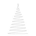 Christmas tree silhouette line drawing on white Royalty Free Stock Photo