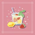 Lemonade in glass with mint and fruit, vector illustration
