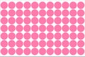 Large pink circle symbols, pink polka dot background pattern