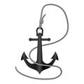 Anchor tied with rope isolated on white, 3d vector illustration Royalty Free Stock Photo