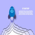 Rocket launch business startup in paper art style