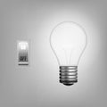 Realistic white glowing light bulb with switch button