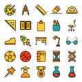 Education icons set with filled outline style design. Royalty Free Stock Photo