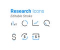 SEO, Research icon set. Premium quality graphic design. Editable Stroke Royalty Free Stock Photo