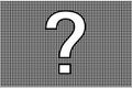 Question mark On the black polka dot surface, the background pattern.