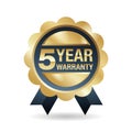 5 year warranty emblem in golden glossy style Royalty Free Stock Photo