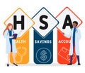 Flat design with people. HSA - Health Savings Account acronym, medical concept background.