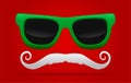 Vector new year sunglasses with curved mustache. Royalty Free Stock Photo