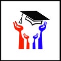 Illustration art of a hands graduation logo with isolated background