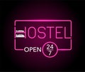 Hostel open 24-7 in neon light decoration Royalty Free Stock Photo