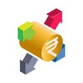 Sharing rupee money - Isometric 3D illustration.