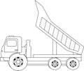 Dump truck coloring page outline for kids.