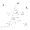 Christmas forest background with tree and squirrels, vector