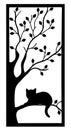 Cat silhouette sitting in a tree alone Royalty Free Stock Photo