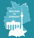 Germany Map Concept With Famous Landmark For Travel Postcard And Poster, Brochure, Advertising. Welcome To Germany.