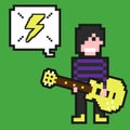 Punk guitarist with pixel art.