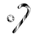 Christmas candy canes in doodle style. Caramel in the form of a staff for coloring. Vector images isolated on white background. Royalty Free Stock Photo