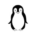 Cute penguin drawn in doodles. Cheerful winter character in vector.