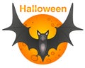 Bat on the background of the moon - full color vecton picture. Halloween illustration or print with a cute gray bat on a backgroun Royalty Free Stock Photo