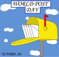 World mail day, vector illustration of a mail box with letters, sky background