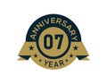 Gold 7 years anniversary badge with banner image, Anniversary logo with golden isolated on white background