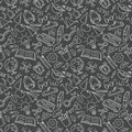 Hand drawn doodle Back to school seamless pattern with  school supplies isolated on dark gray background. Royalty Free Stock Photo