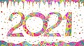 2021 New Year. Card, banner with numbers, stylized decorative snowdrifts and icicles. Vector colorful bright doodling.