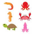 Sea Animal cartoon set illustration Royalty Free Stock Photo