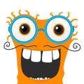 Funky monster character smiling with circle optical glasses.