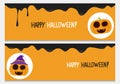 Happy halloween website header set with pumpkin characters. Royalty Free Stock Photo